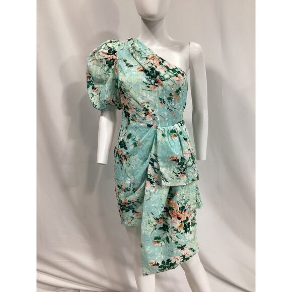 Elliatt 'Esteem' Green One Shoulder Puff Sleeve Dress Size S - NWT - Picture 2 of 4